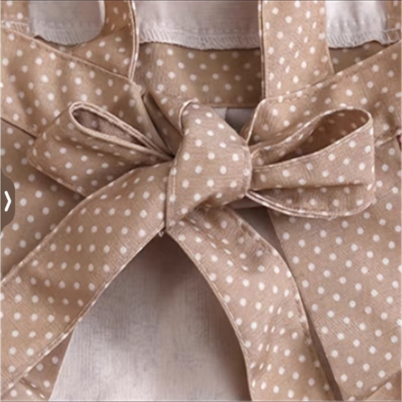 Apron Bib Sweet Vintage Retro Vibe  Pockets Waist Tie Floral Polka Dot Green - Picture 6 of 14